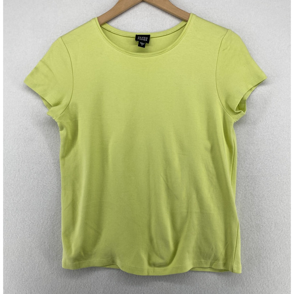EILEEN FISHER Top S Cotton Interlock Jersey Crewneck Short Sleeve Basic Green - Picture 1 of 11